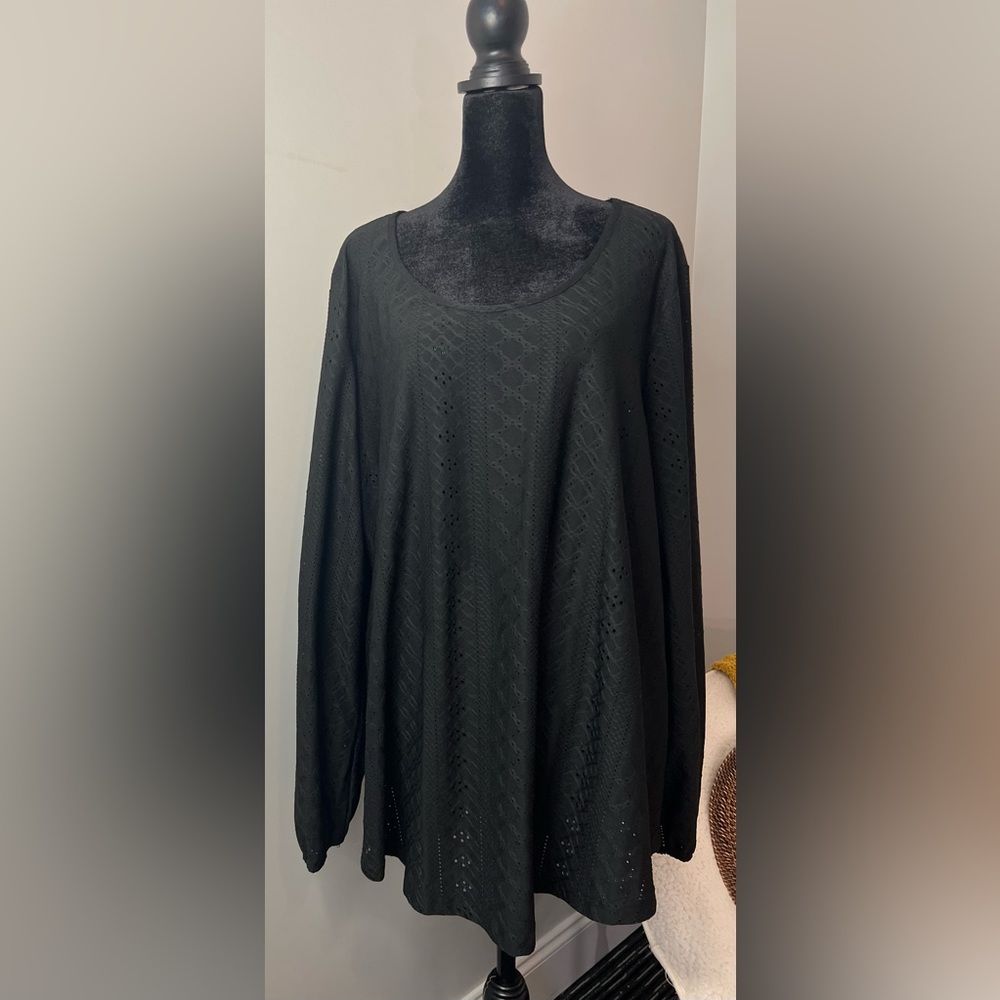 Black Eyelet, Long Sleeve, Blouse, Size XXL